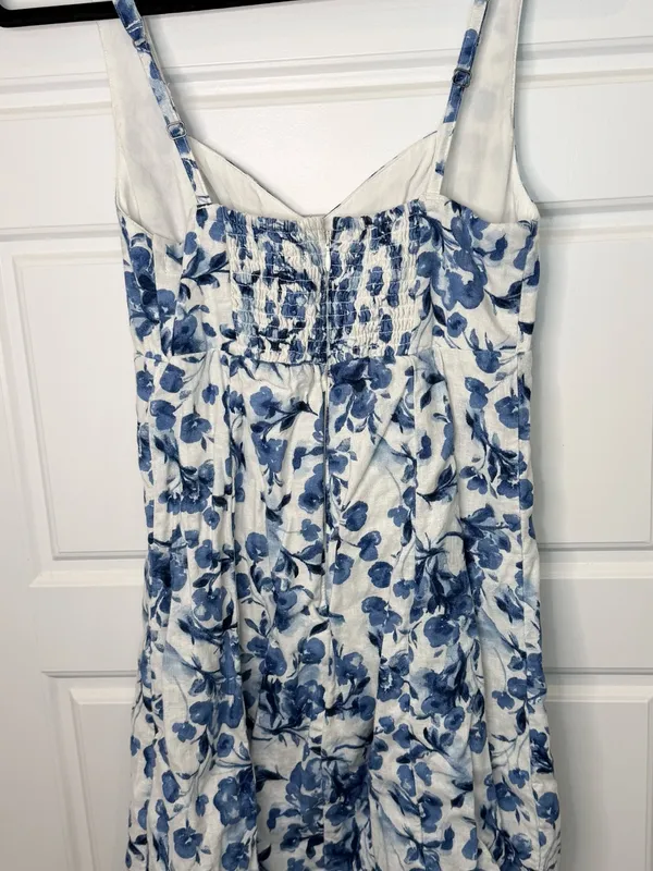 Abercrombie & Fitch Size XST Floral Linen Mini Dress in Blue and White Cotton - Image 4