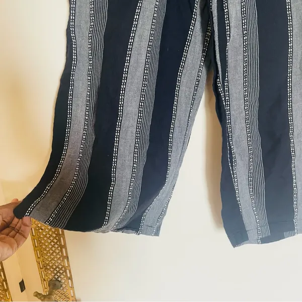 Topshop black gray striped wide leg trousers paperbag pants tie waist size small - Image 3