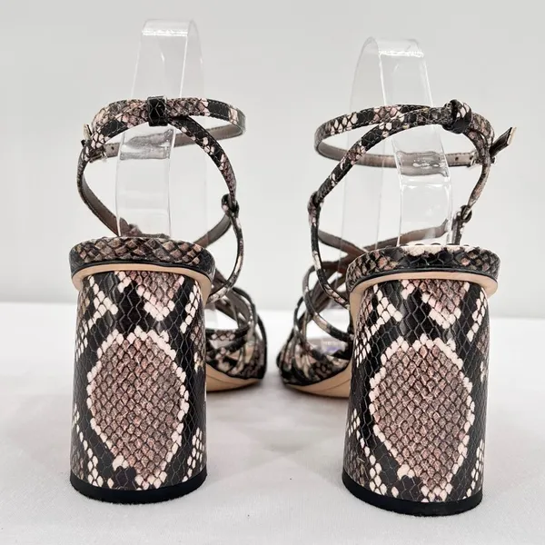 Sam Edelman Daffodil Taupe Snakeprint Ankle Wrap Block Heel Strappy Sandals Sz 9 - Image 12