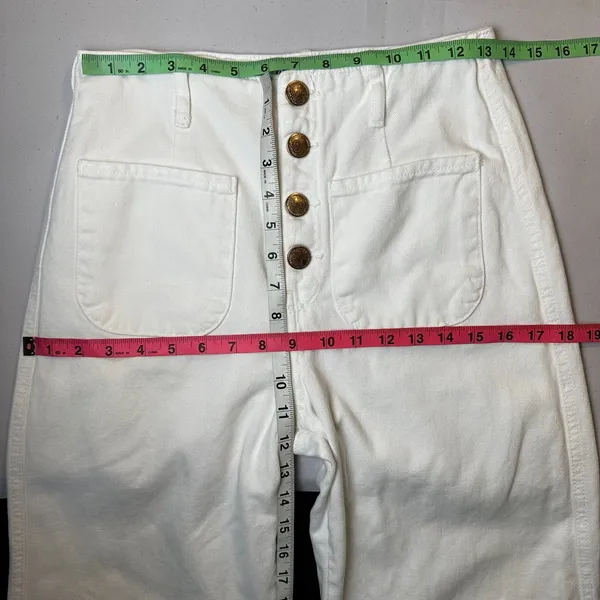 Zara‎ White Cropped Sailor Pants Womens Size 6 High Rise Lace Trim Hem - Image 5