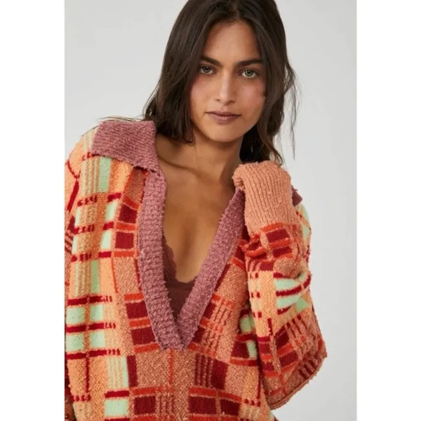 Free People Retro 70s Oversized Plaid Ruben Pullover Tunic Sweater Size Medium - Image 5