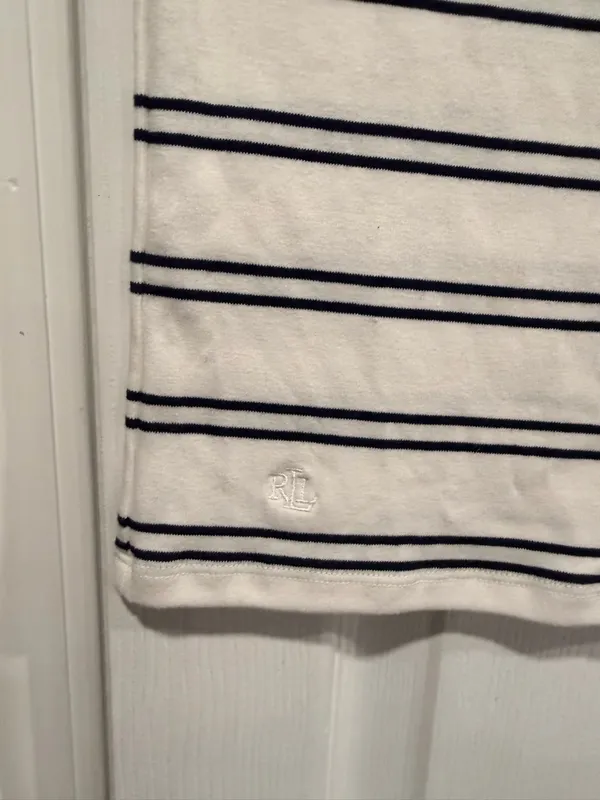 NWOT LRL Ralph Lauren Striped Knit Top Navy White Short Sleeve Stretch Classic - Image 3