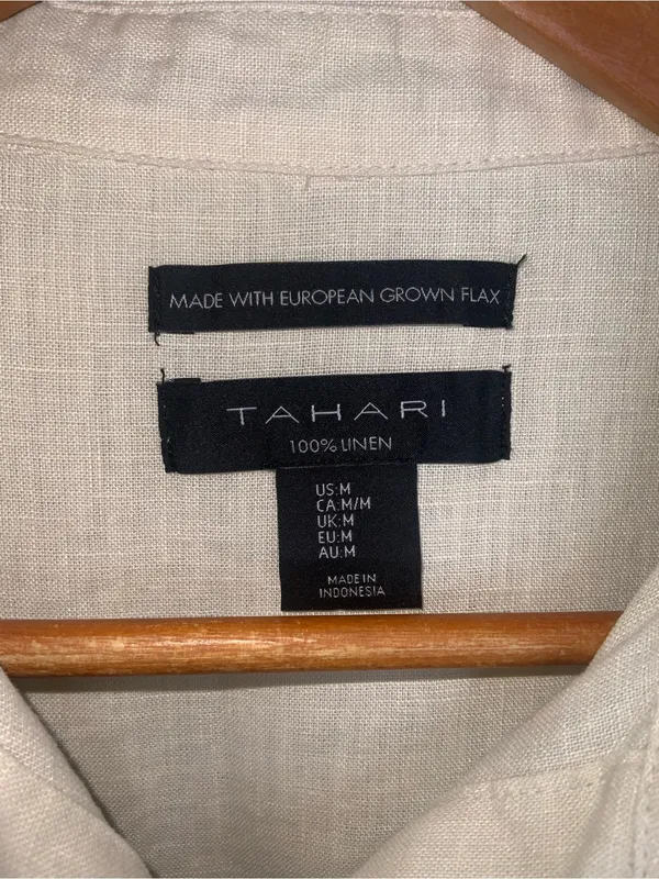 Tahari Cream Short-Sleeve Linen Button-Down Shirt - Medium - Image 5