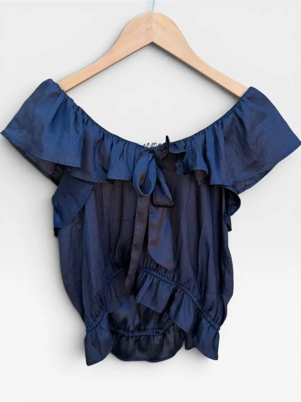 Anthropologie Satin Effect Micro Dot Print Ruffled Blouse - Image 6