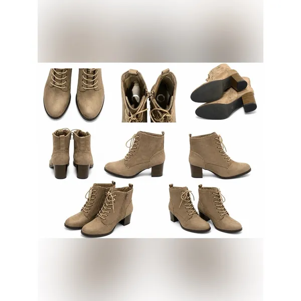 NWB Journee Collection Baylor Booties Sz 8.5 Faux Suede Lace-Up Stacked Heel Tan - Image 2