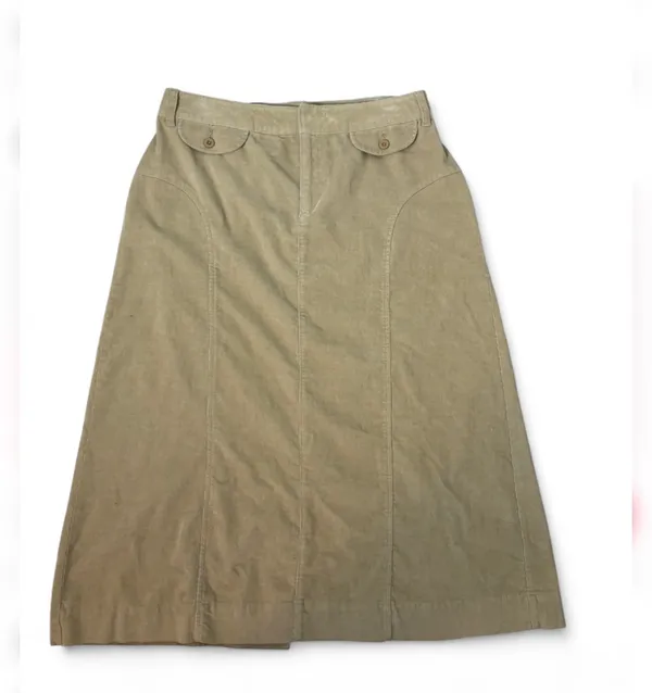 Women’s Croft & Barrow Stretch Khaki Corduroy A-Line Midi Skirt Size 12 - Image 2