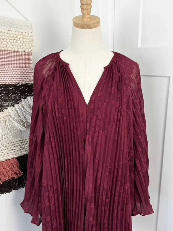 Anthropologie Toulon Pleated Dress Plum Size S NWT - Image 3