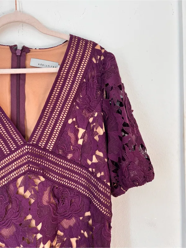 Adelyn Rae Purple 3D Lace Floral Dress Women's XL Cocktail Wedding Guest - Image 5