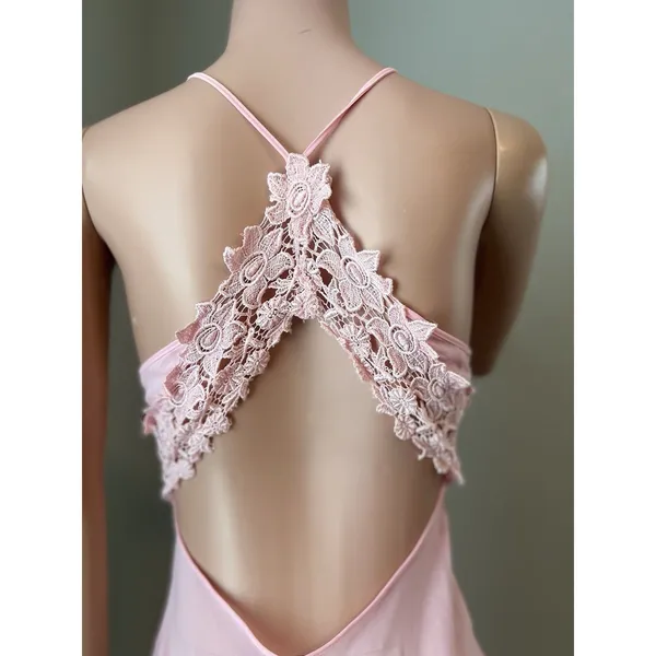 D'ELEGANCE LINGERIE Slip PINK SPAGETTI MEDIUM MAXI FLORAL LACE LIGHTWEIGHT#95 - Image 7