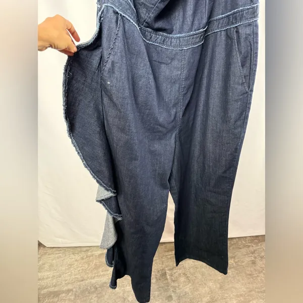 Eloquii One Shoulder Ruffle‎ Denim Jumpsuit in Blue Size 24 - Image 7