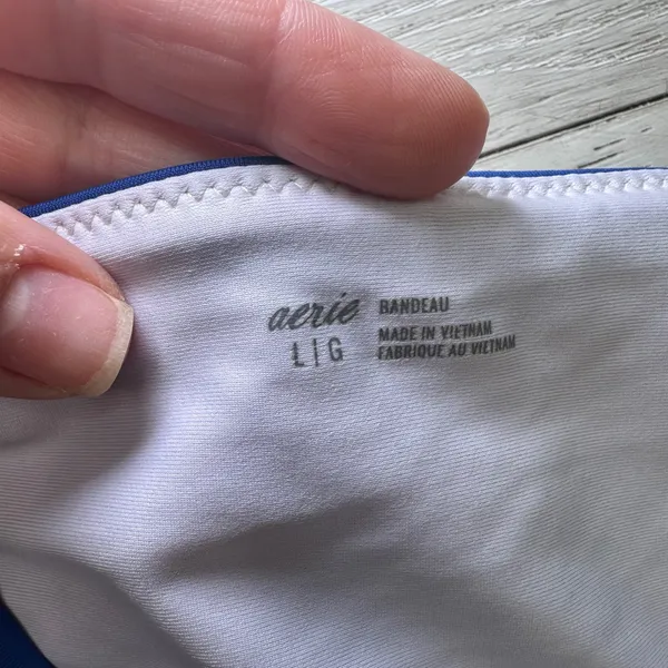 Aerie high cut cheeky bikini bottom bandeau top‎ blue beach white large medium - Image 12