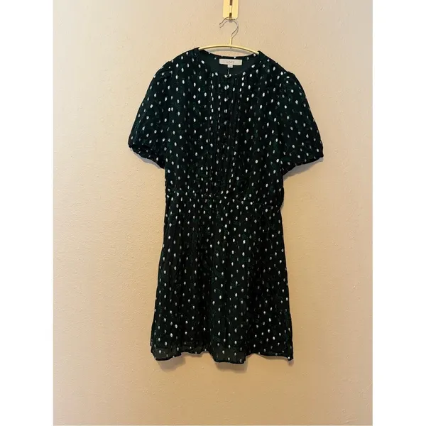 LOFT Metallic Green Pintuck Dress Size Large NWT - Image 2