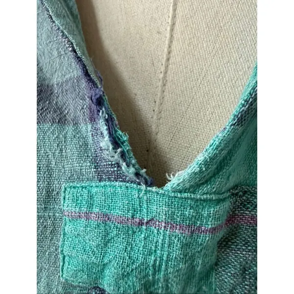 Vintage 90s Plaid Pullover Hoodie Cotton Pockets OSFM - Image 5