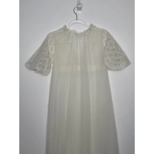 American Vintage 1970s Ivory Lace Chiffon Bridal Robe Gown Unbranded Small P - Image 6