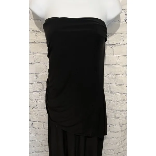 White House Black Market WHBM Black Pant Jumpsuit Strapless Stretch Medium - Image 2