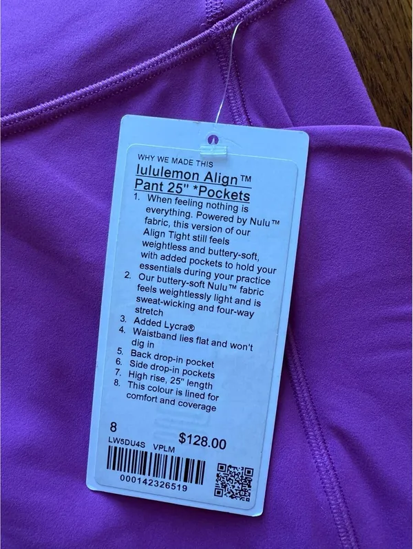 Lululemon Align With Pockets High Rise 25” Vivid Plum Double Lined Size 8 NWT - Image 4