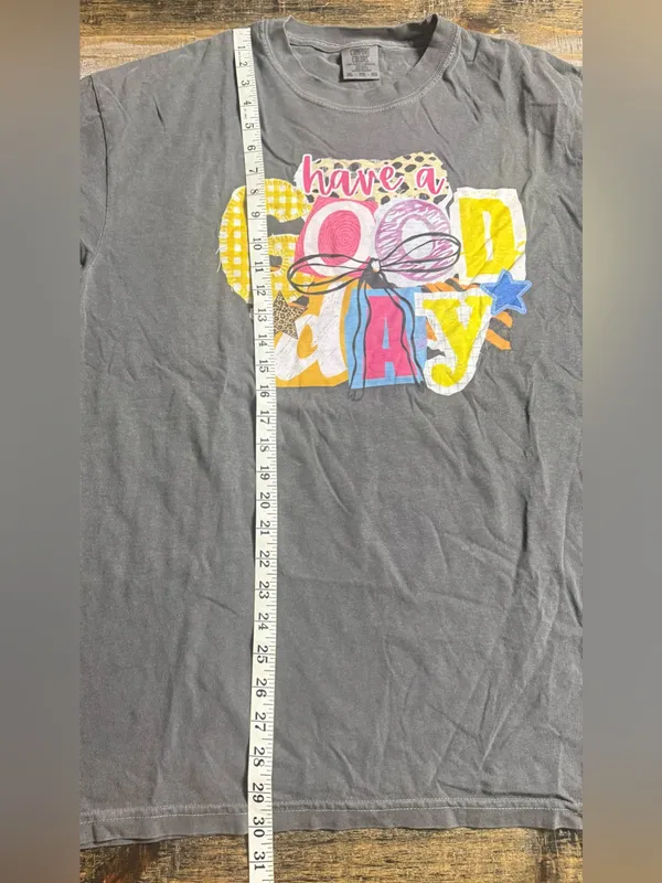 Comfort Colors Charcoal 'Have a Good Day' Graphic Tee with Bright Accent Colors - Image 6