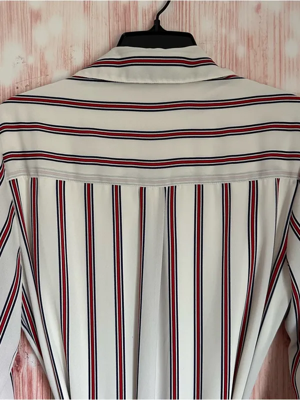 Express Outlet White Convertible Sleeve Red Striped Long Sleeve Shirt Dress Sz S - Image 11