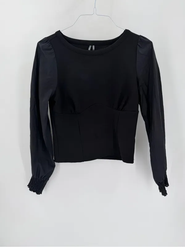 By Anthropologie Black Long Sleeve Corset Style Classic Feminine Blouse Top - Image 2