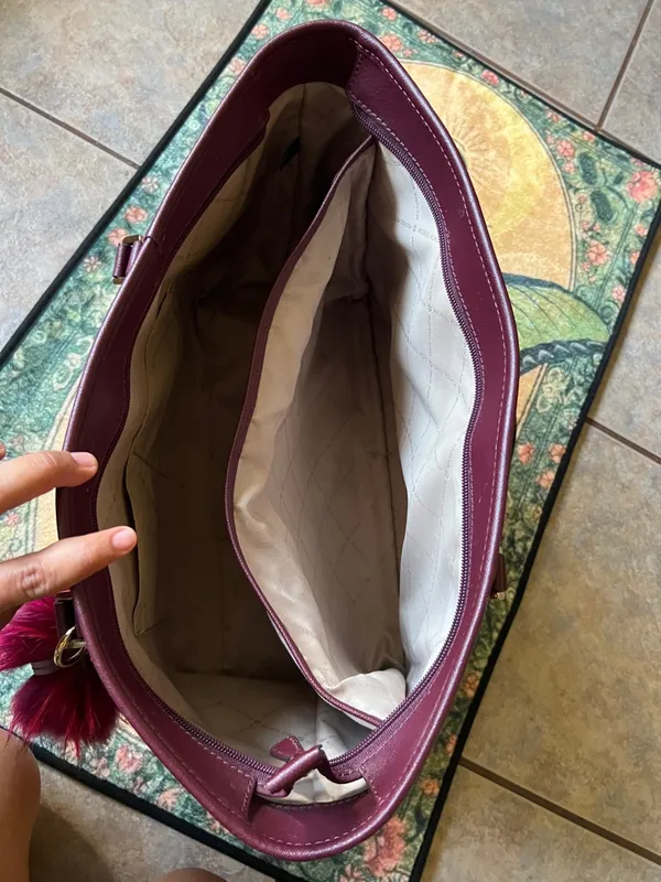 Michael Kors Plum Saffiano Tote with Magenta Pom Charm - Image 8