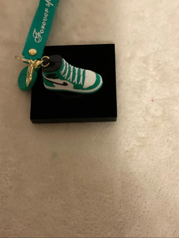 Teal and White Sneaker Keychain with Strap Green - Image 3
