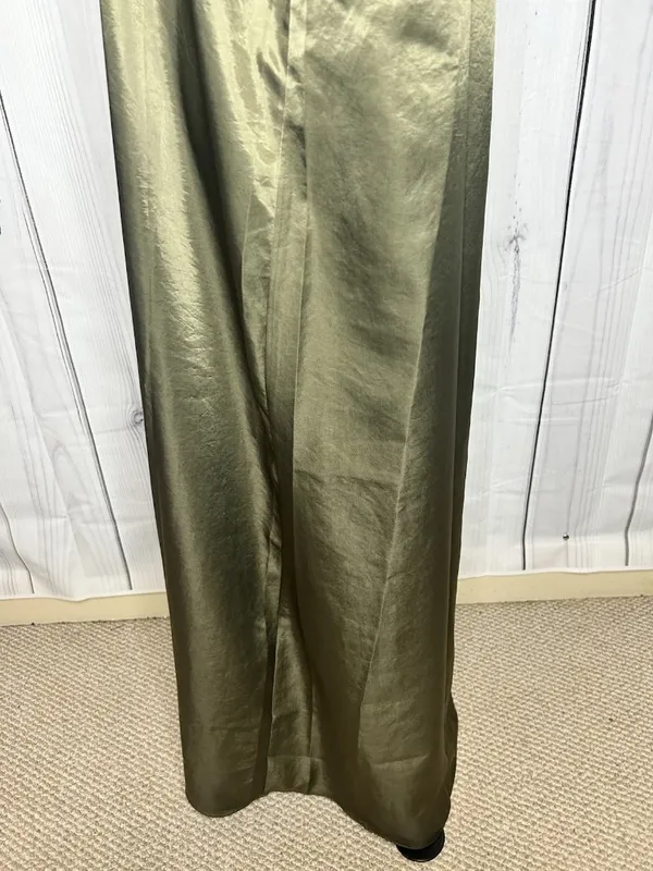 Vince Camuto Olive Green Satin Slip Maxi Dress Sz L V-Neck Strappy Sleeveless - Image 6