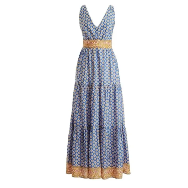 J.Crew Point Sur Royal Block Print Tiered Maxi Dress size 6 - Image 11