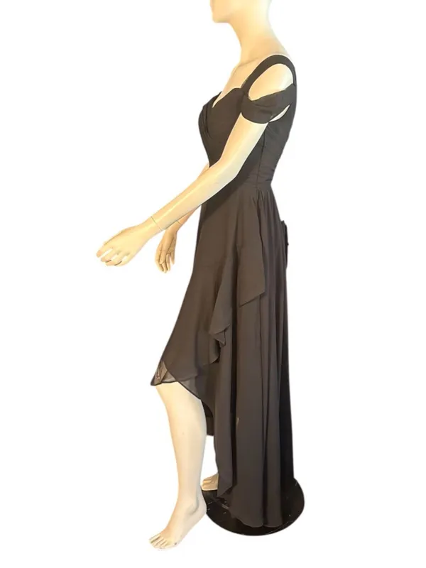 Monvelli Lined Chiffon High-Low Dress Black Size 4 NWT - Image 3