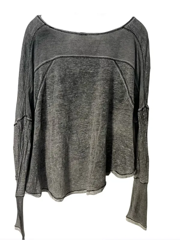 WE THE FREE Macchiato Top Grey Burnout Long Sleeve High Low Hem Oversize Size XS - Image 5