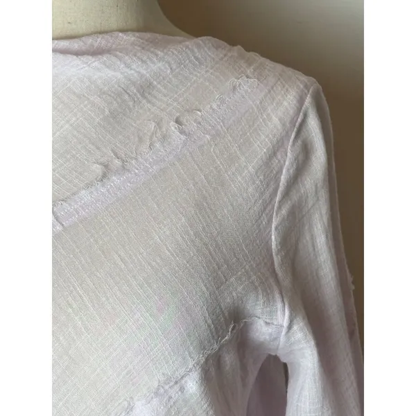 Zara Shirt Women‎ XS Purple Lilac Sheer Raw Seam Detail Tie Neck Open Back Top - Image 6
