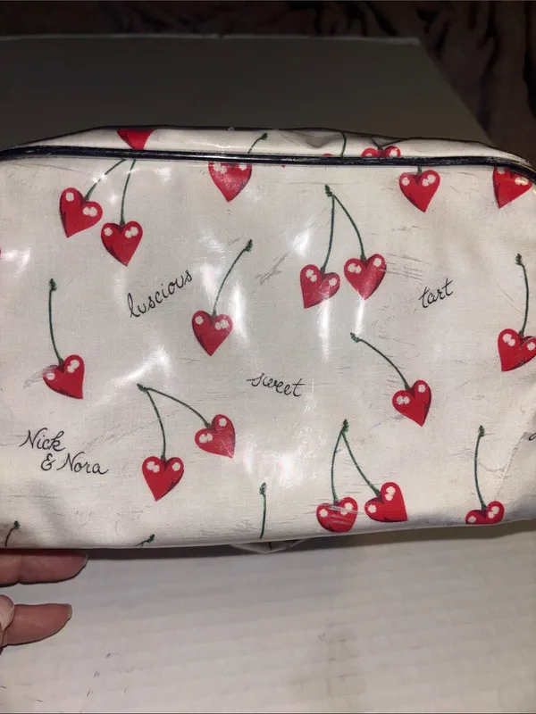 Nick & Nora Cherry Hearts Y2k Cosmetics Case With Matching Zip Pouch Vintage - Image 11