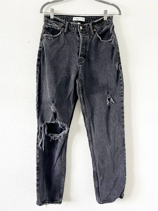 Abercrombie & Fitch High Rise Dad Washed Black Destroy Jeans - Image 2