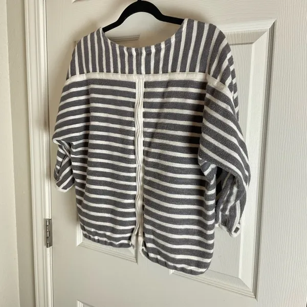 Madewell Gray White Striped Textured Cotton Top Back Zip Medium - Image 11