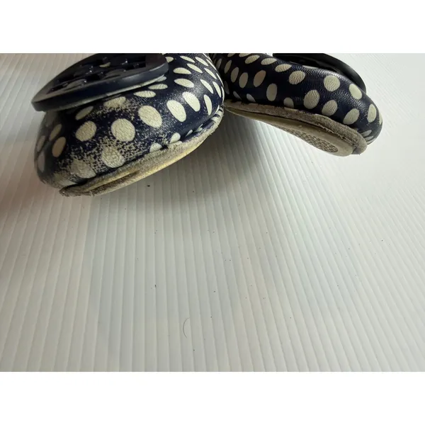 Tory Burch Reva Ballet‎ Flats Navy Blue White Polka Dot Logo Medallion Size 8.5 - Image 7