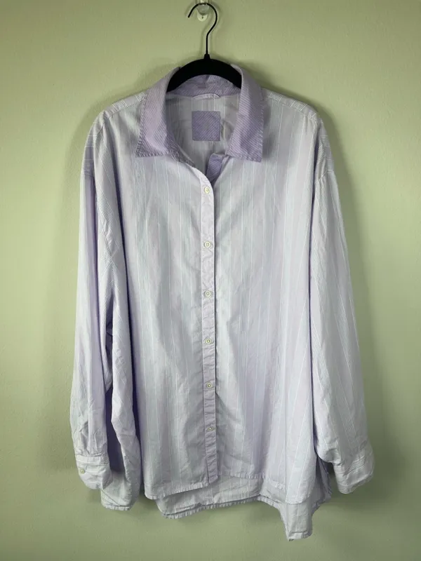 Aerie Good Day Button Down Shirt Lavender Striped Oversized Cotton Boyfriend XXL - Image 2
