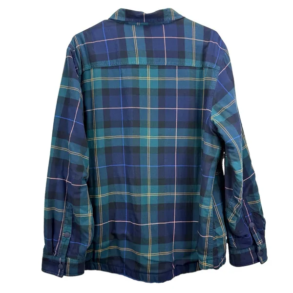 LL Bean Blue Plaid Fleece Lined Flannel Snap Shirt Jacket Shacket Women 1X - Image 6
