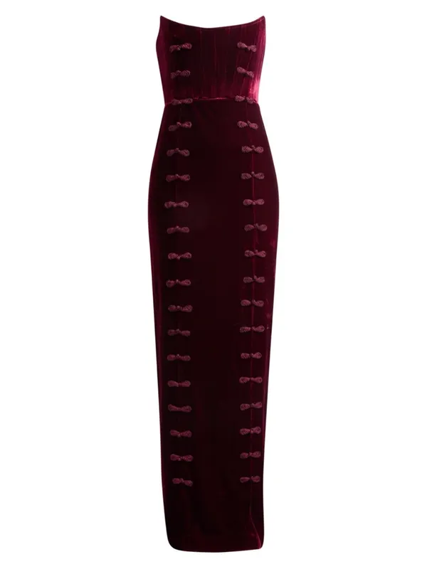 Sau Lee Vesper Strapless Velvet Gown in Wine / Burgundy 12 - Image 3