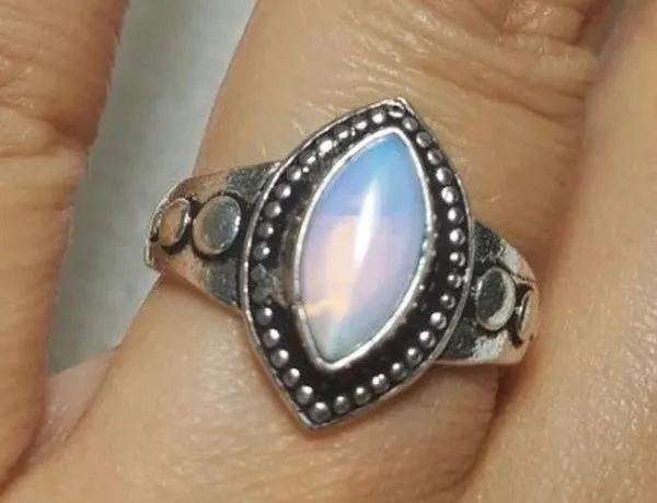 Sterling Silver Opalite Ethnic  Gemstone Ring size - 5.75 - Image 2