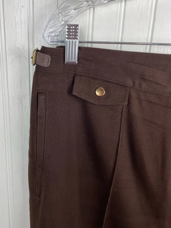 Vintage Lauren Ralph Lauren Brown Pleated Trousers Size 16 Buckle Equestrian - Image 4