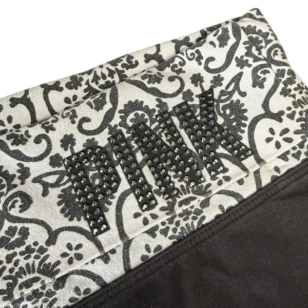 Vintage‎ Y2K PINK Foldover Yoga Pants Black Flare Bling Bedazzled Logo Size S - Image 2