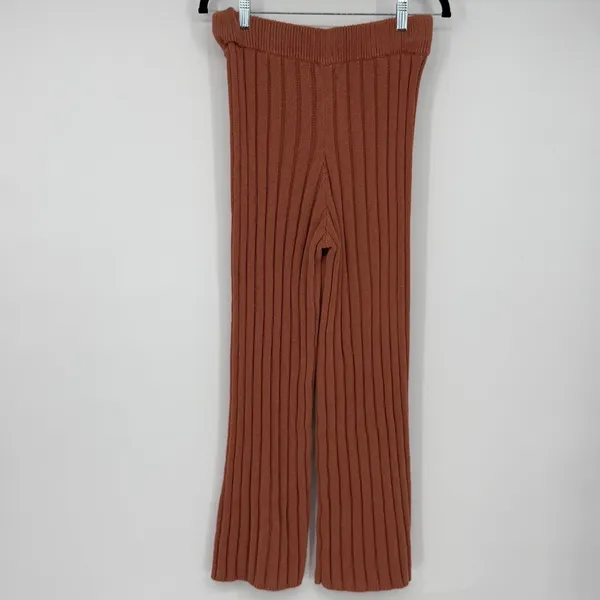 Free People FP Beach Ribbed Knit Wide Leg Pants Terracotta‎ Rust Orange Medium - Image 2