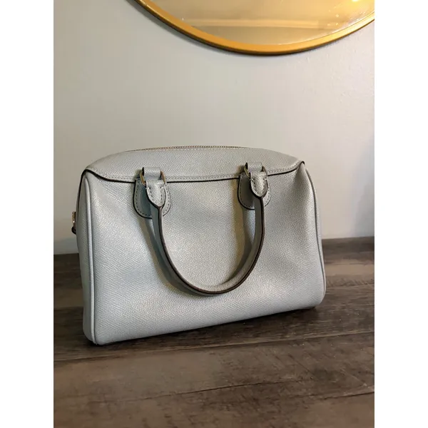 Coach Mini Bennett Satchel Metallic Light Blue Crossgrain Leather Bag - Image 3