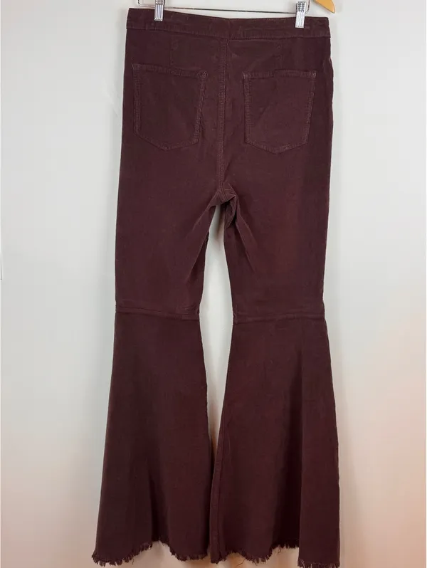 Free People Just Float On Corduroy Flare Pants Plum Size 30 Raw Hem Boho - Image 6