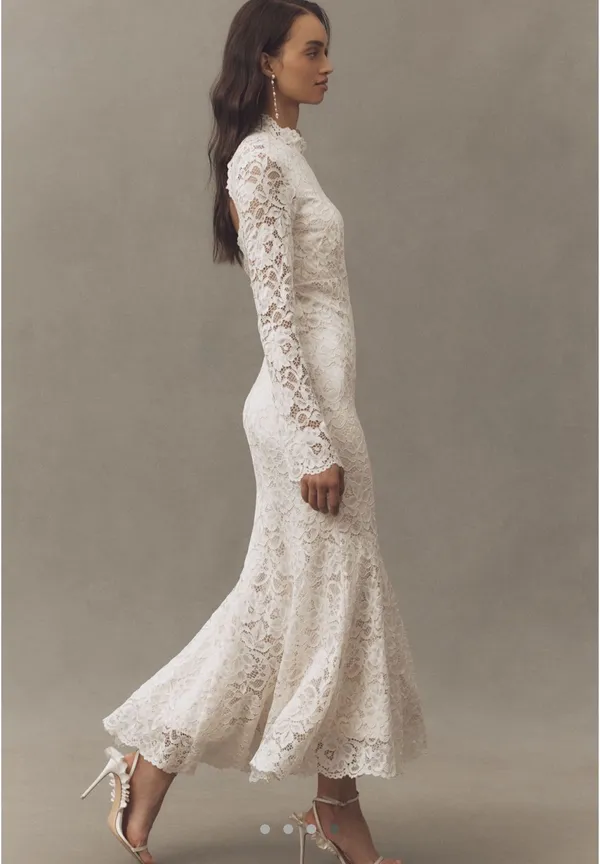 BHLDN Long Sleeve Mock-Neck Stretch Lace Maxi Dress - Image 6