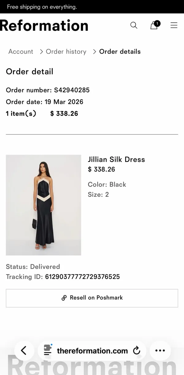 NWT Reformation Jillian Silk dress-black/champagne - Image 7