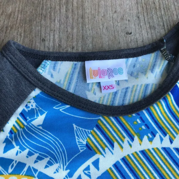 LuLaRoe Womens Top Size XXS Randy Baseball Tee Yellow Blue White Gray NEW‎ - Image 5