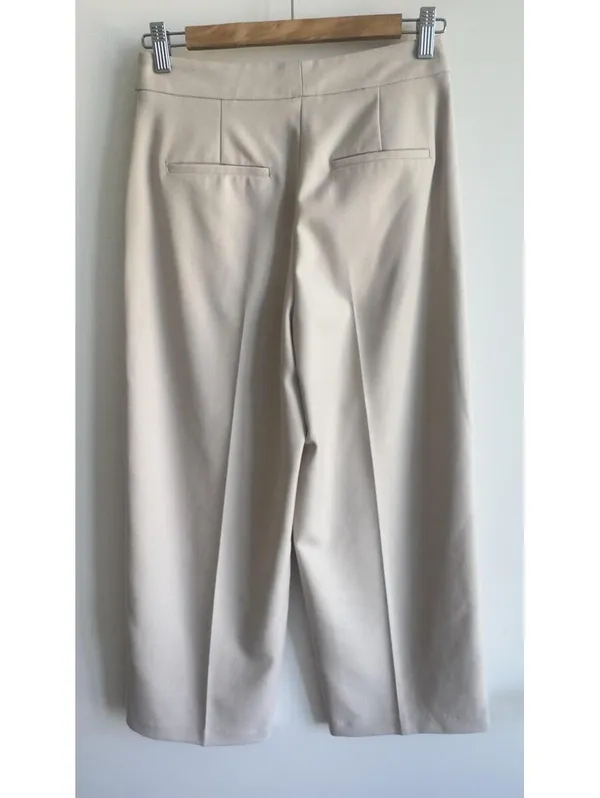 Zara Wide Leg Cropped Pants Cream High Rise Gold Button Stretch XS 24 - Image 8