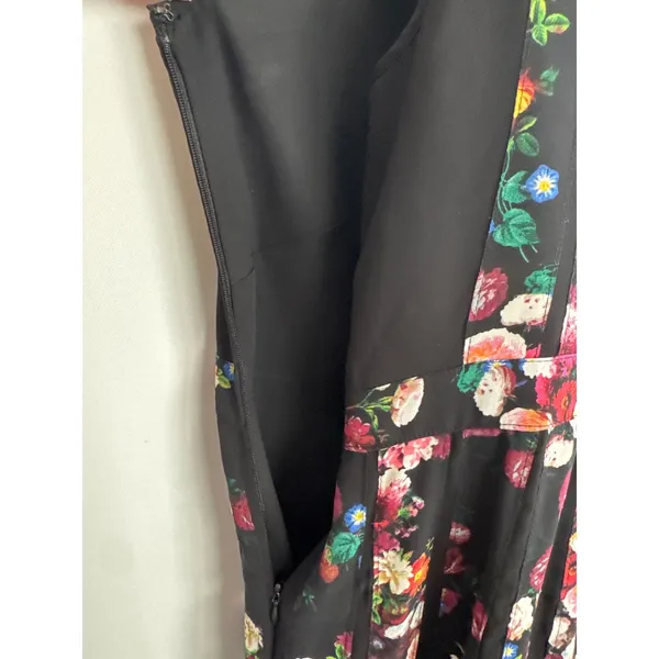 Adrianna Papell Black Floral Pleated Sleeveless Midi Dress Wedding Guest Size 14 - Image 5