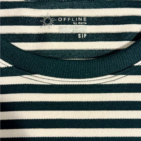 Aerie Green and White Striped Crop Tee - Image 2