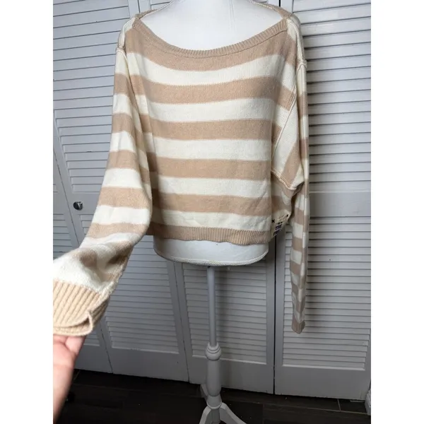 Free People Striped Into The Blue Crop Pullover Sweater Large NWT $108 - Image 5